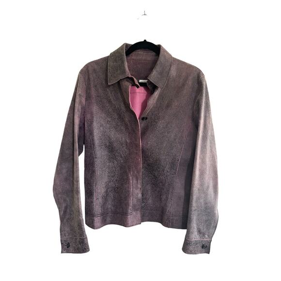 Olly London Womens Small **READ** Pink Black 100% Leather Jacket Buttons #2643 - Picture 1 of 15